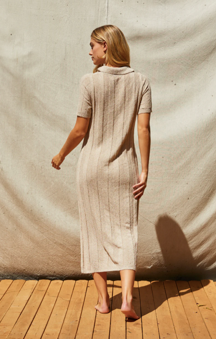 Edie Ribbed Sweater Knit Polo Dress Taupe