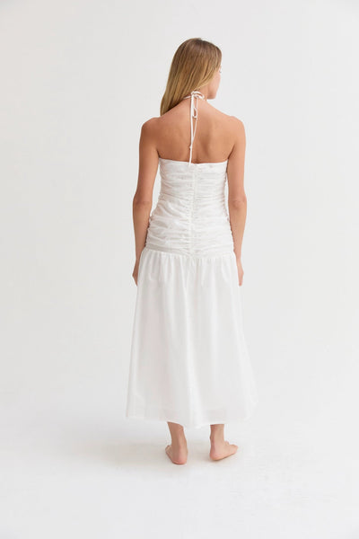Rayna Shirred Halter Midi Dress White