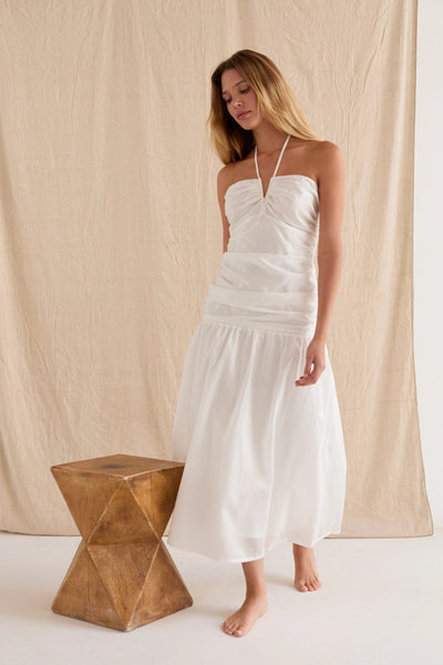 Rayna Shirred Halter Midi Dress White