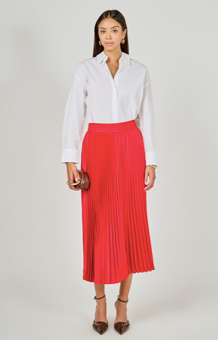 Sunburst Pleated Skirt Coral Red