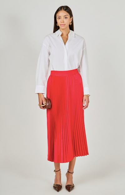 Sunburst Pleated Skirt Coral Red