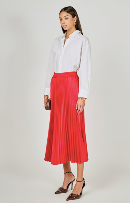 Sunburst Pleated Skirt Coral Red