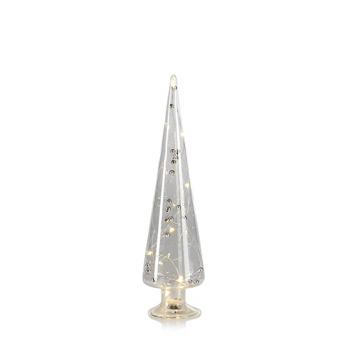 LED Glass Tree with Silver Beads L