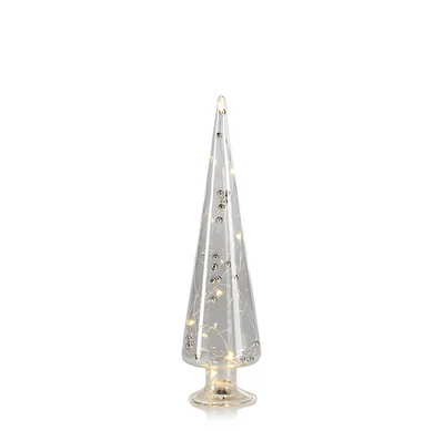 LED Glass Tree with Silver Beads L