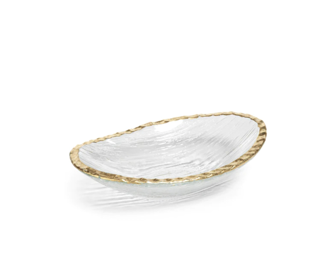 Clear Textured Bowl with Jagged Gold Rim L