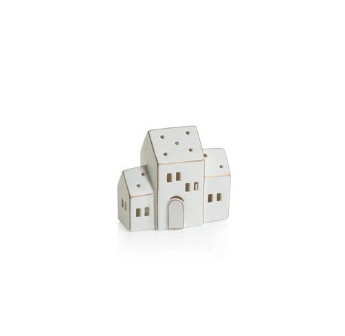 Zermatt LED Porcelain House Matt White with Gold Trim S