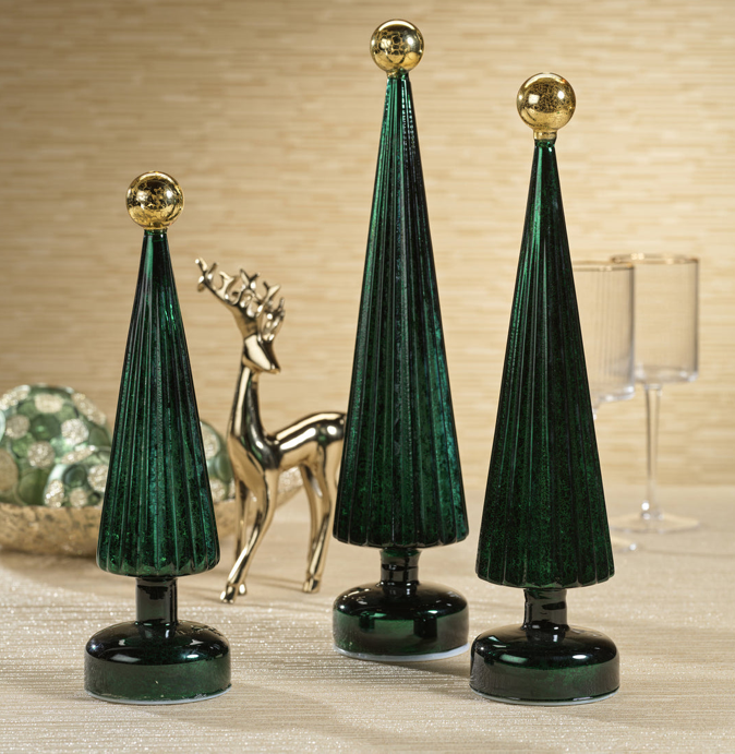 LED Tree with Globe Finial Green w Gold
