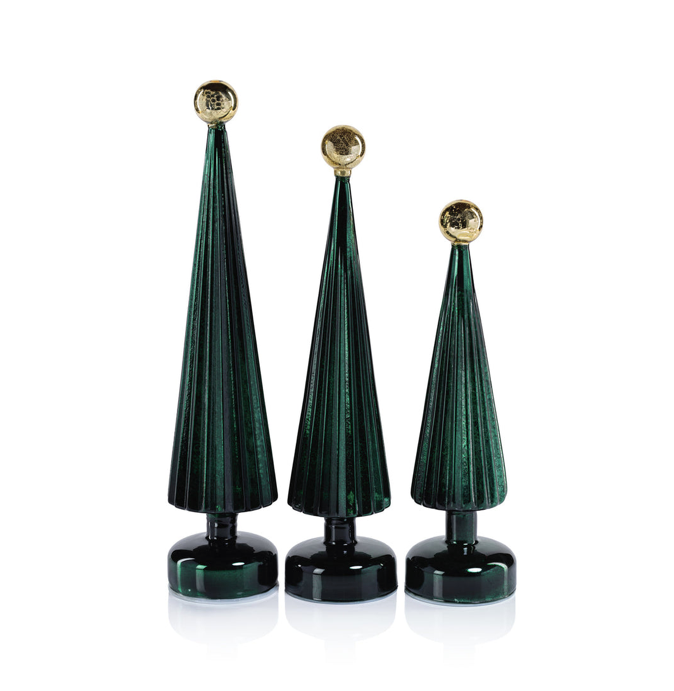 LED Tree with Globe Finial Green w Gold