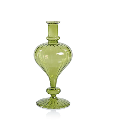 Venetian Spiral Vase Turnip Shape Green 4.25