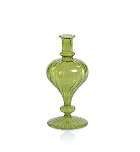 Venetian Spiral Vase Turnip Shape Green 3.5