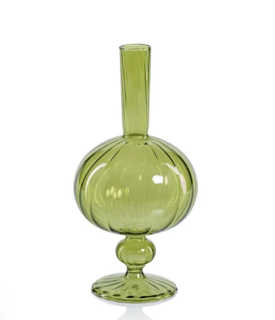 Venetian Spiral Vase Onion Shape Green 4.5