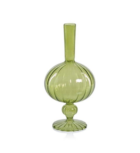 Venetian Spiral Vase Onion Shape Green 3.75