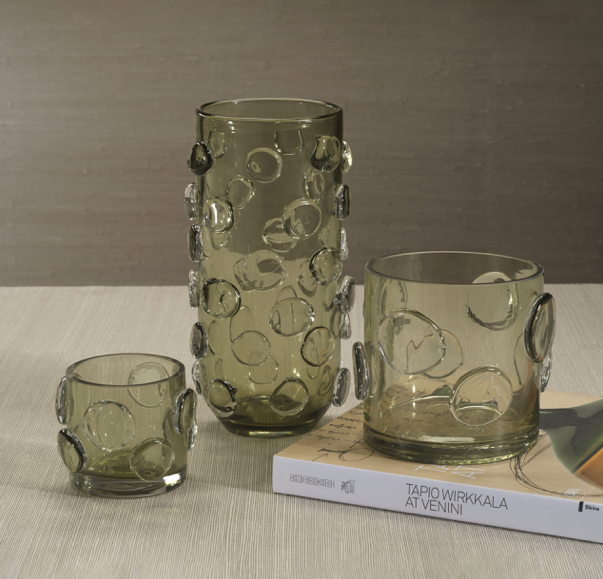 Celeste Olive Green Glass Candle Holder 6.75in x 6in