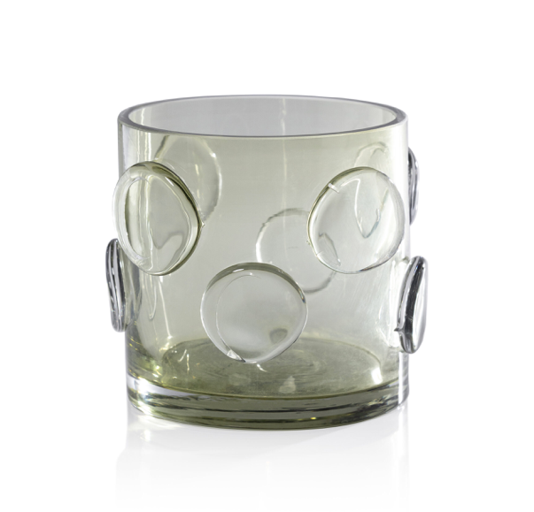 Celeste Olive Green Glass Candle Holder 6.75in x 6in