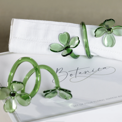 Botanica Green Glass Flower Napkin Rings Set of 4