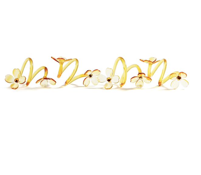 Botanica Amber Glass Flower Napkin Rings Set of 4
