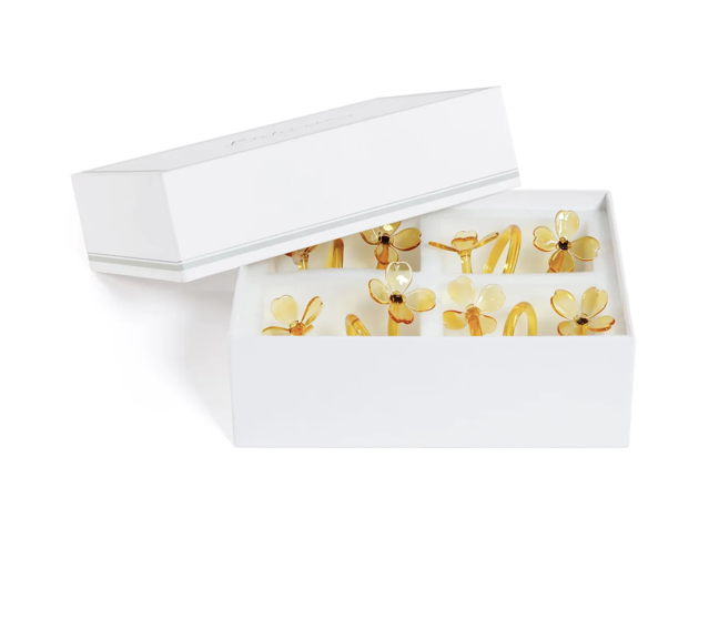 Botanica Amber Glass Flower Napkin Rings Set of 4