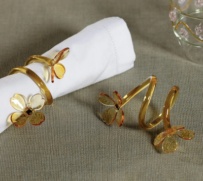 Botanica Amber Glass Flower Napkin Rings Set of 4