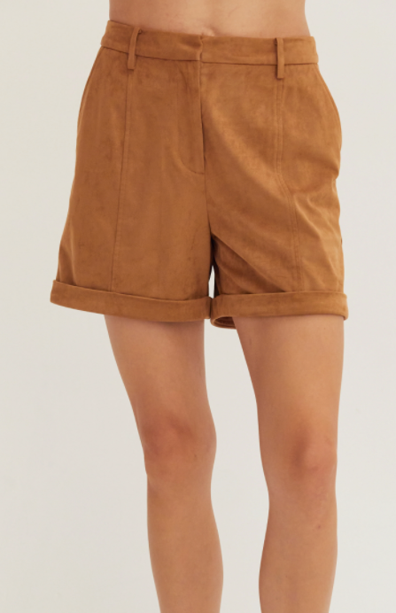 Lori Suede Cuffed Short Camel