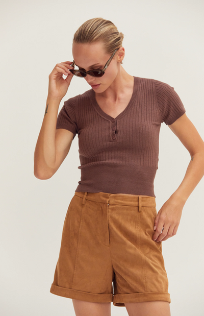 Lori Suede Cuffed Short Camel