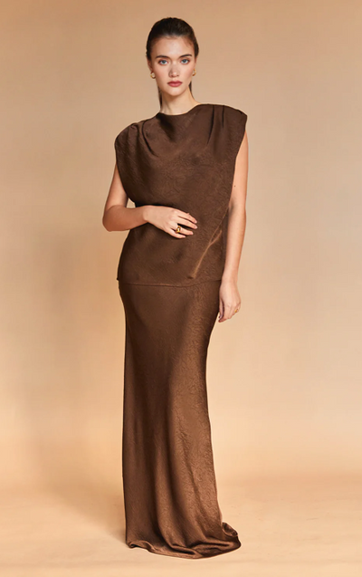 Iris Crushed Satin Maxi Skirt Espresso