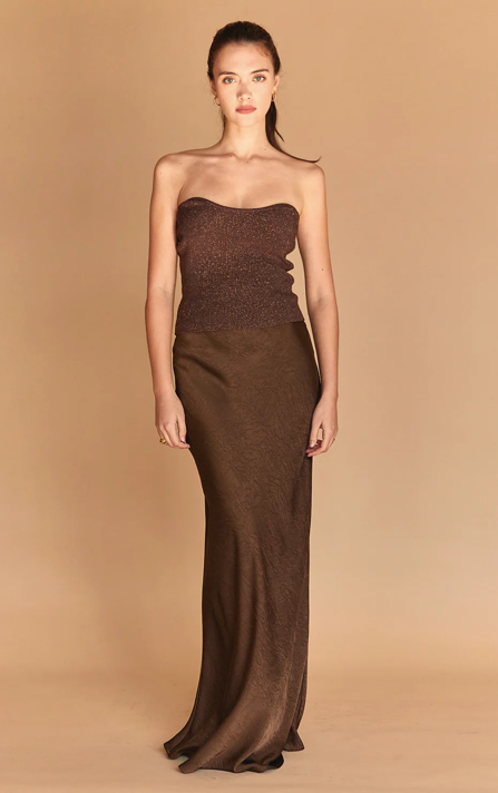 Iris Crushed Satin Maxi Skirt Espresso