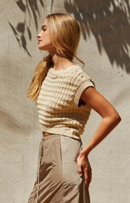 Lexie Cropped Sweater Knit Top Bone