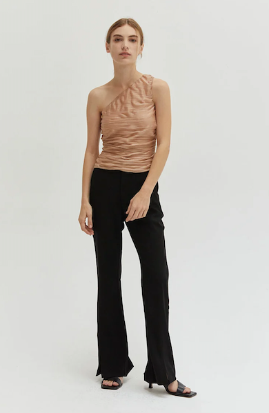 Ivy One Shoulder Pleated Mesh Top Copper