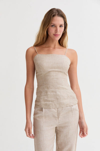 Helen Linen Top Oatmeal