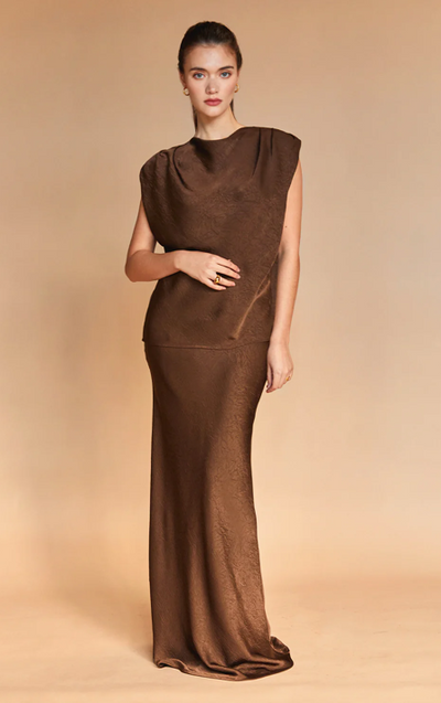 Claire Cowl Neck Crushed Satin Top Espresso