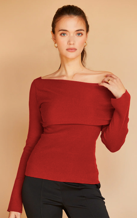 Katia Fold Over Sweater Top Ruby