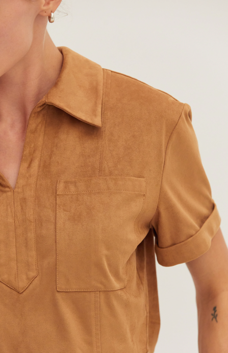 Lori Suede Cropped Shirt Camel