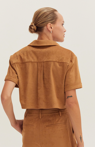 Lori Suede Cropped Shirt Camel
