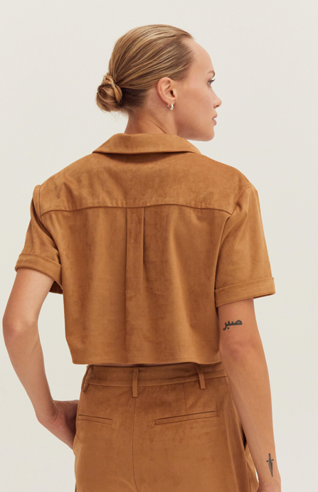 Lori Suede Cropped Shirt Camel