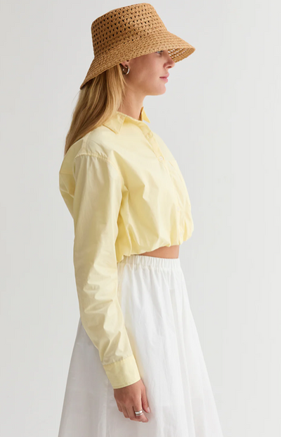 Demi Poplin Bubble Hem Cropped Shirt Lt Yellow