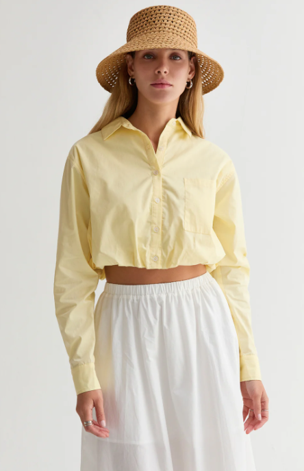 Demi Poplin Bubble Hem Cropped Shirt Lt Yellow