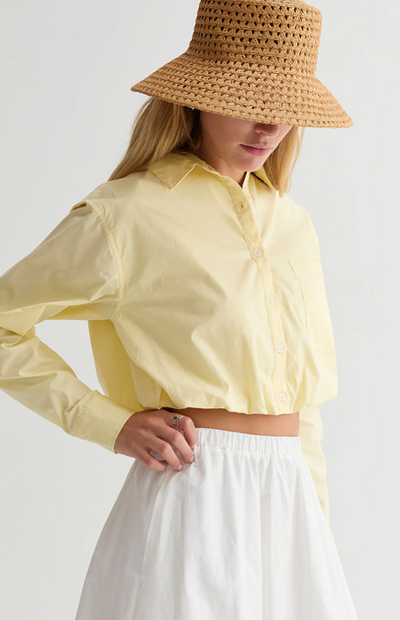 Demi Poplin Bubble Hem Cropped Shirt Lt Yellow