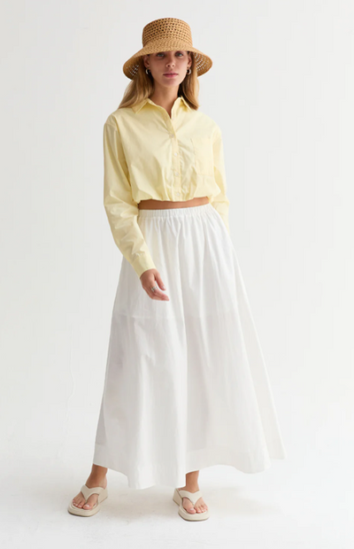 Demi Poplin Bubble Hem Cropped Shirt Lt Yellow