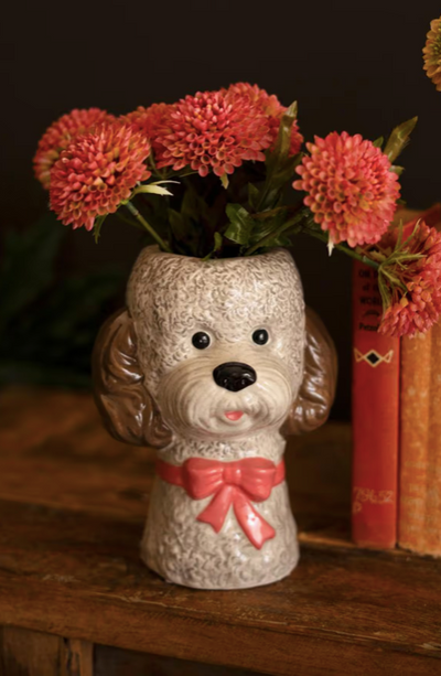 Ceramic Dog with Bows Vase