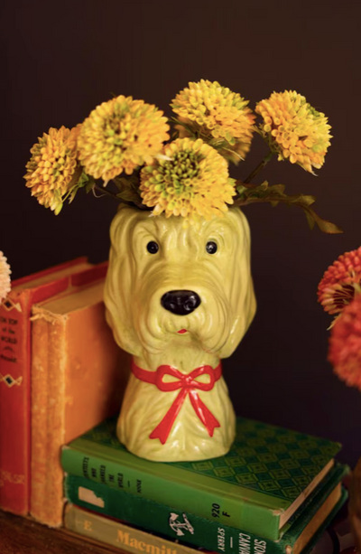 Ceramic Dog with Bows Vase