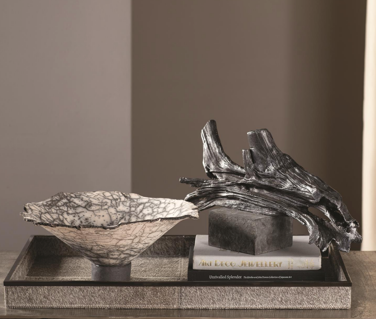 Crackled Footed Vase Black Raku