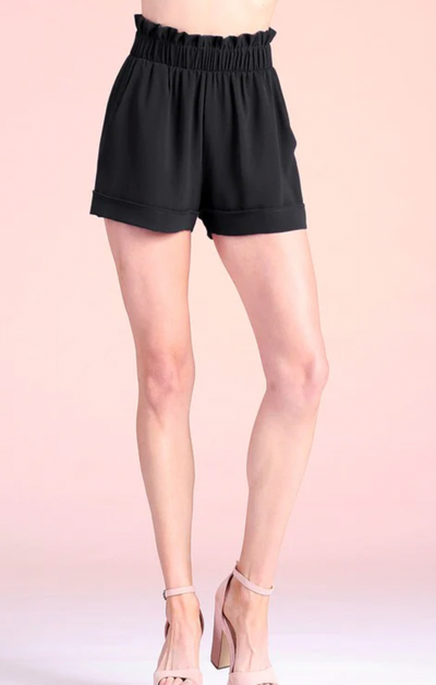 Ruffle Waist Elastic Shorts Black