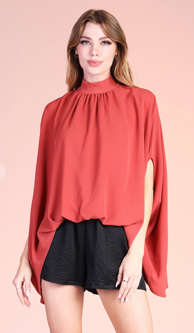Mock Neck Caftan Top Tomato Red