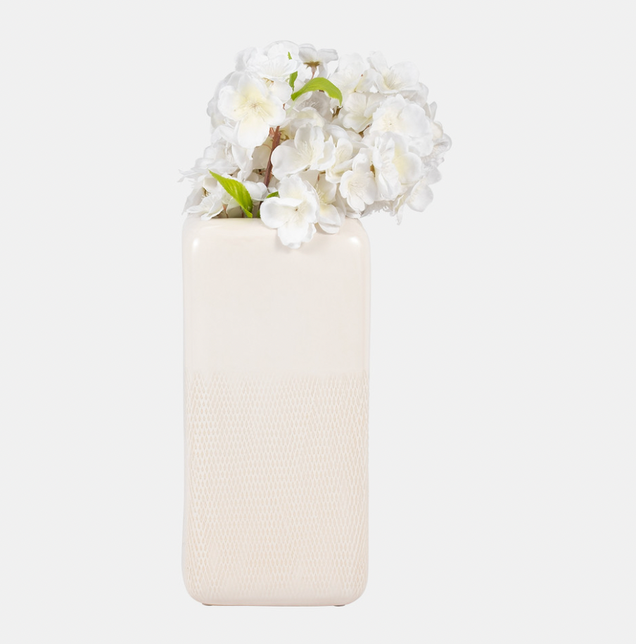 Ceramic Grooved Vase Ivory