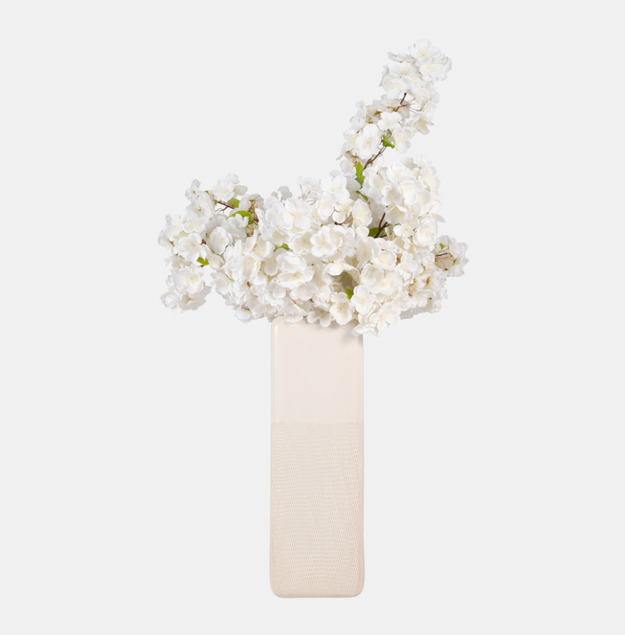 Ceramic Grooved Vase Ivory
