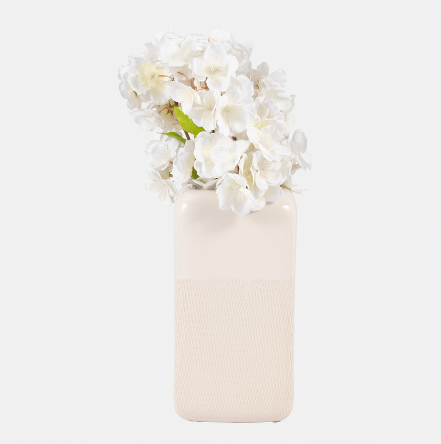 Ceramic Grooved Vase Ivory