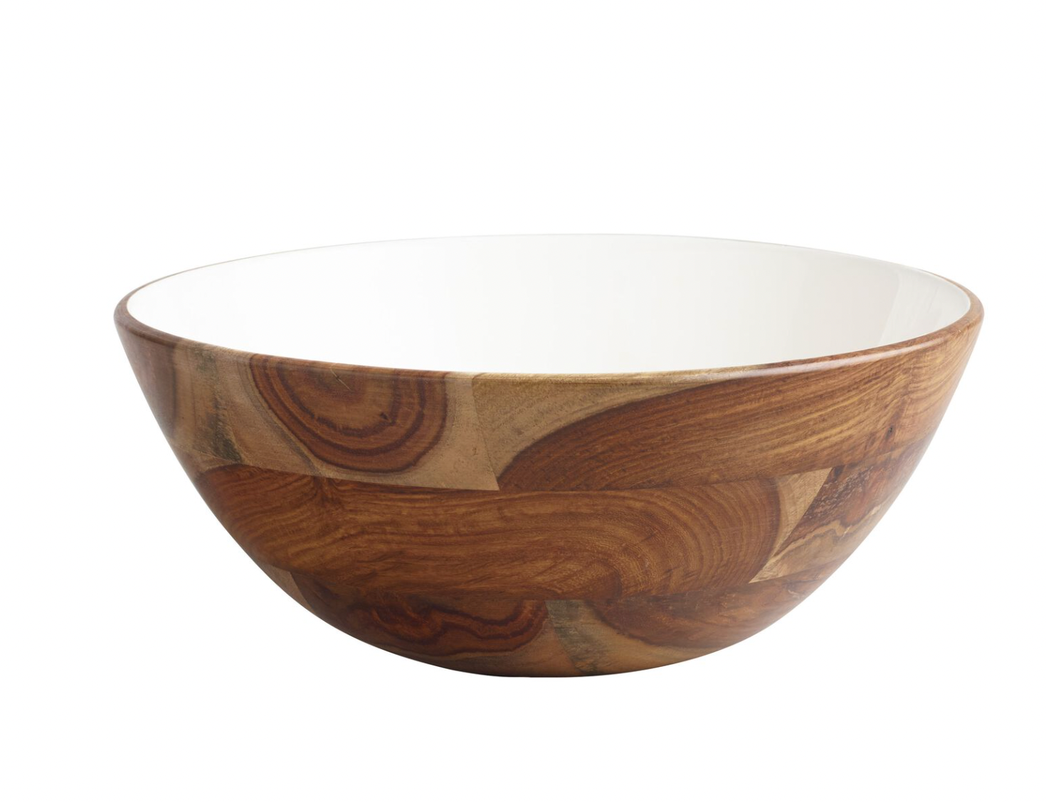 Large White Enamel Wood Serving Bowl