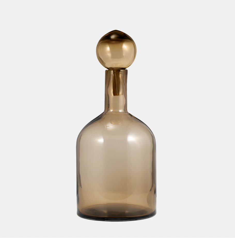 Glass Bottle W/ Stopper Taupe Small