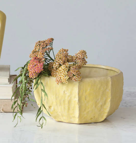 Stoneware Planter Reactive Glaze Matte Yellow