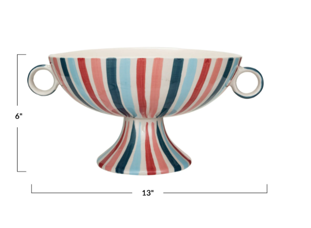 Footed Bowl Handles Stripes